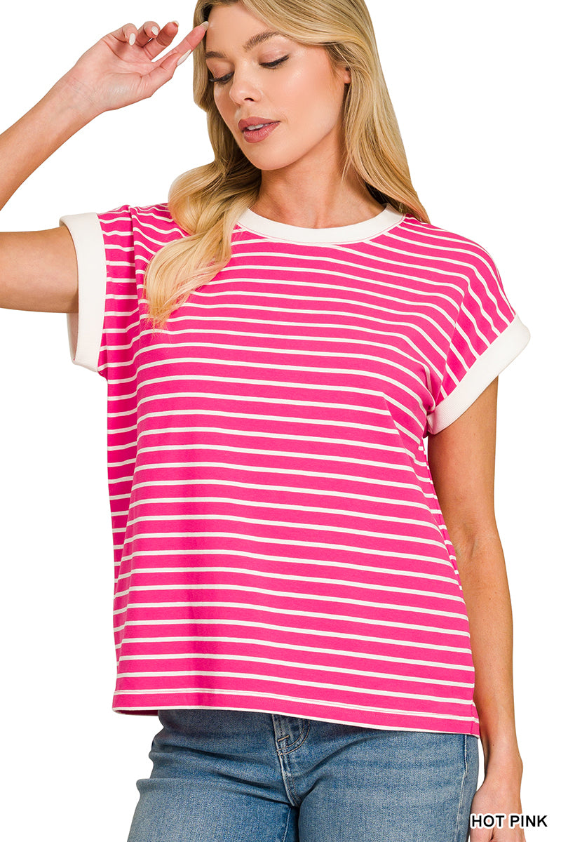 Contrast Trim Cap Sleeve Tee- 4 Colors!