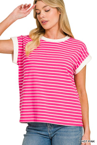 Contrast Trim Cap Sleeve Tee- 4 Colors!
