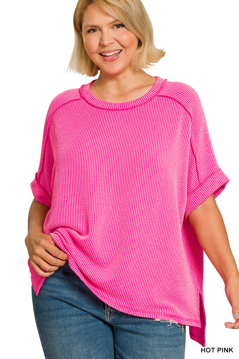 Curvy Raised Rib Cuff Top- 5 Colors!