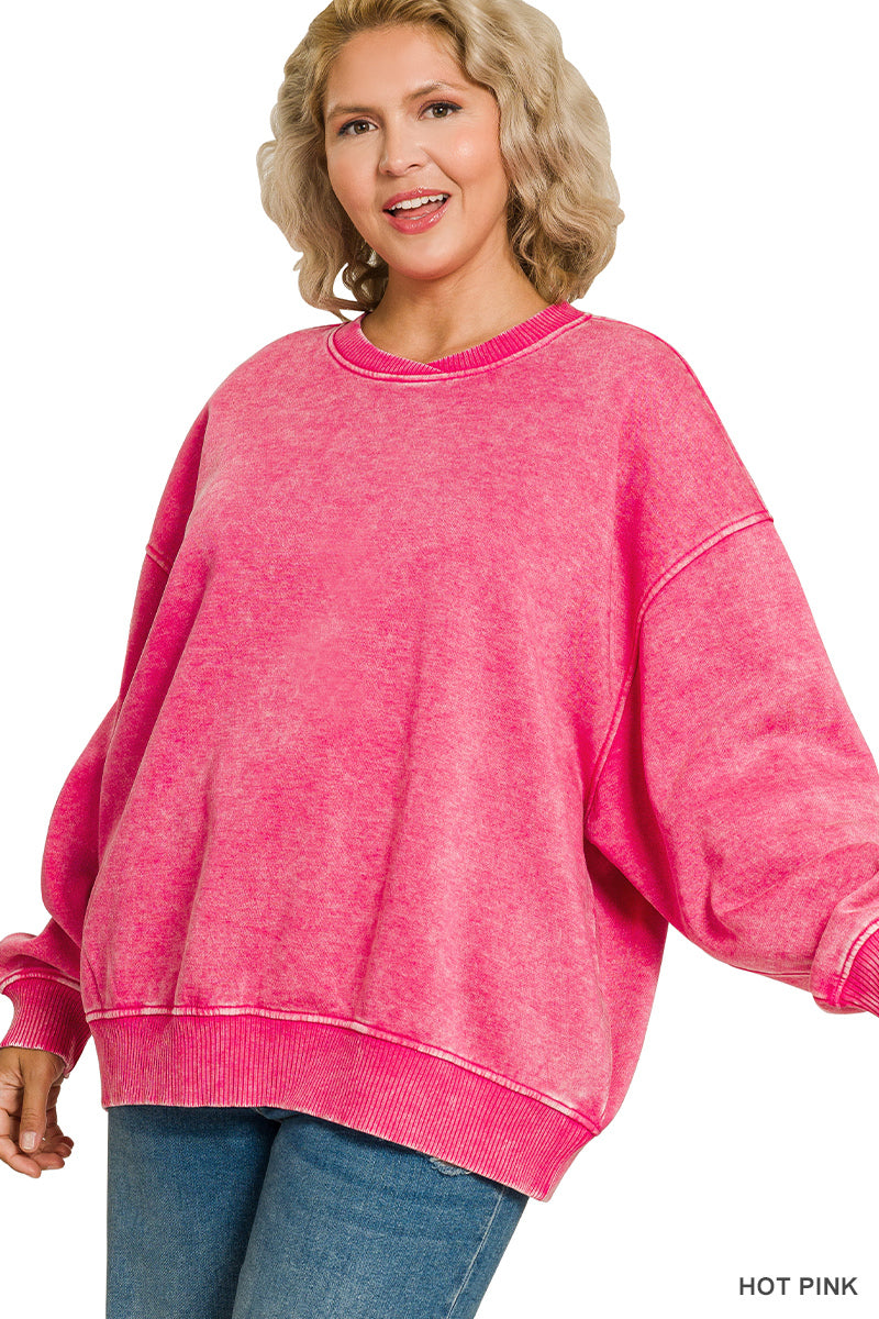 Acid Wash OS Fleece Pullover- 14 Colors!
