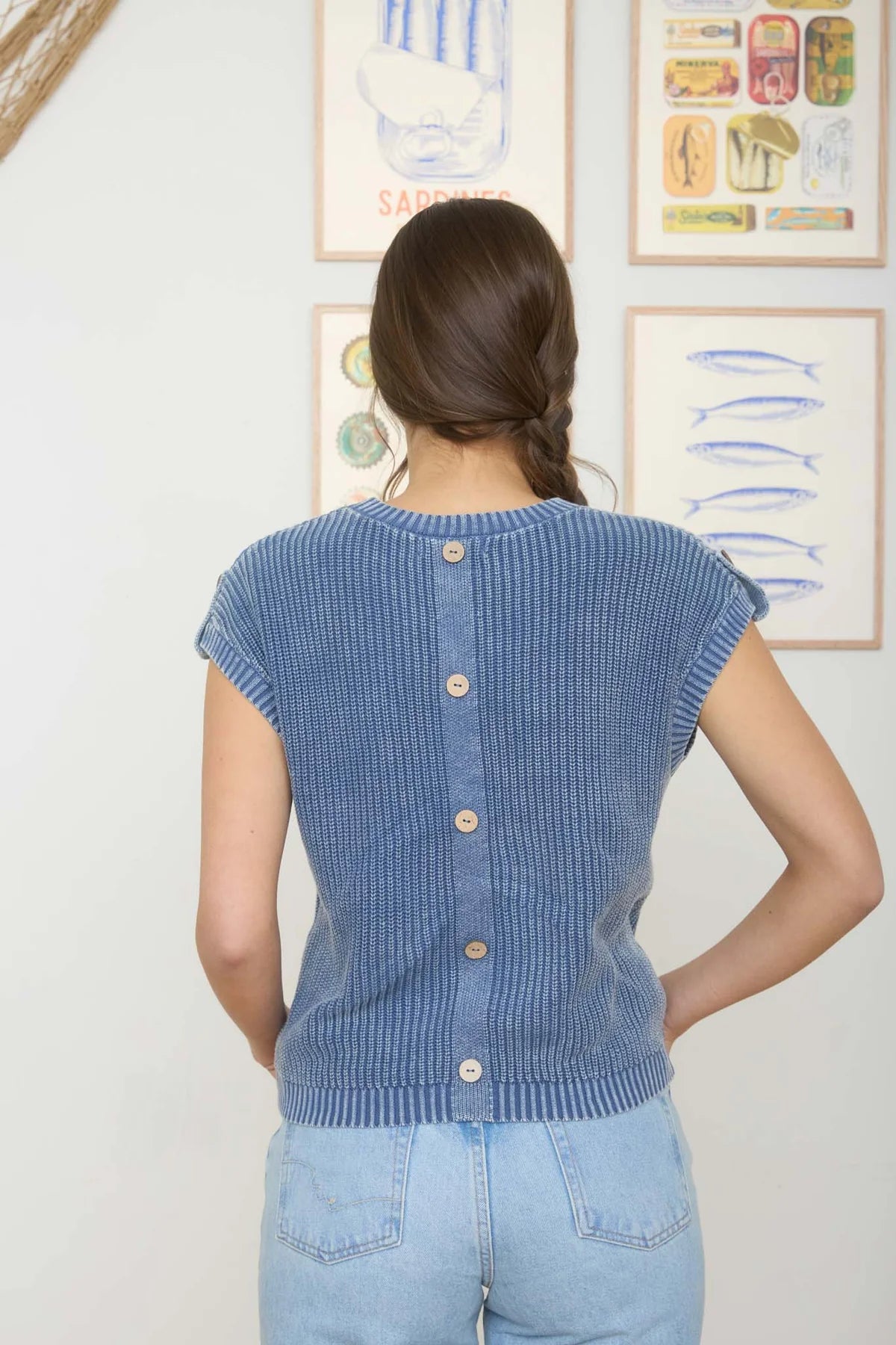 Acid Washed Tab Sleeve Back Button Top- 2 Colors!