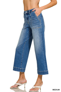 Utility Pocket Cropped Wide Leg Denim Pants MD