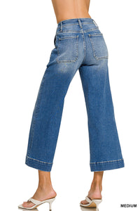Utility Pocket Cropped Wide Leg Denim Pants MD