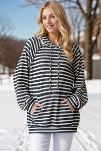 LS Stripe Jacquard Hoodie Black/Cream