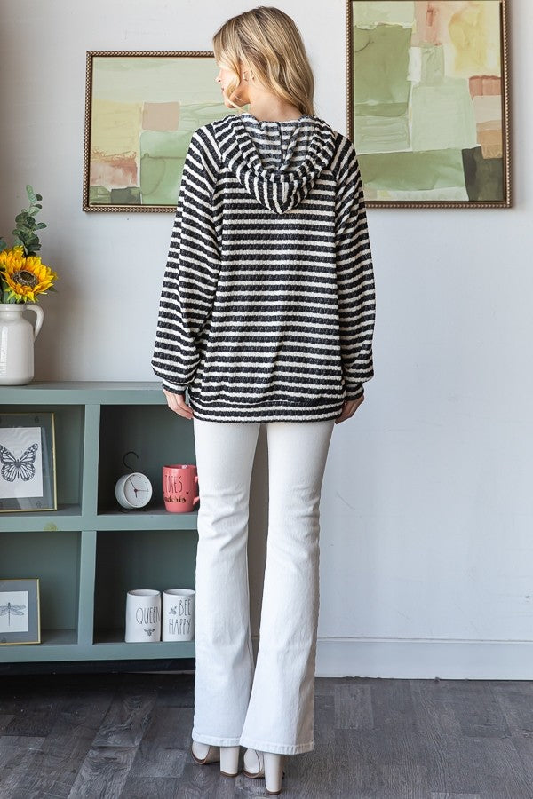 LS Stripe Jacquard Hoodie Black/Cream