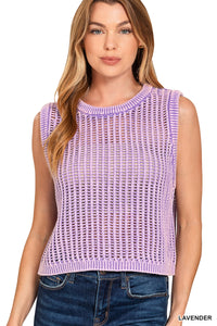 Acid Wash Fishnet Sweater Vest- 4 Colors!