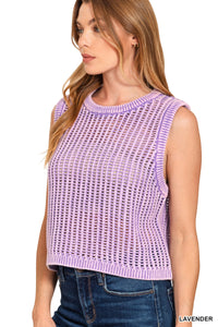 Acid Wash Fishnet Sweater Vest- 4 Colors!