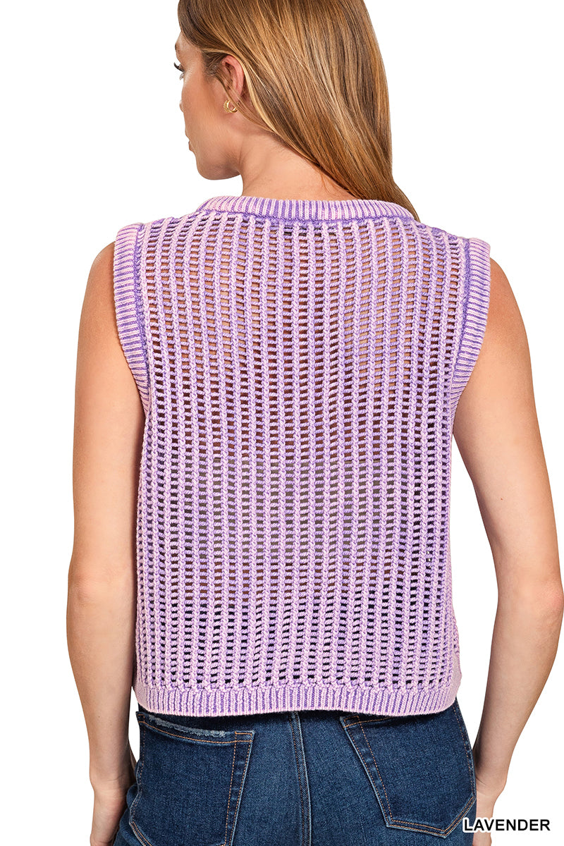 Acid Wash Fishnet Sweater Vest- 4 Colors!