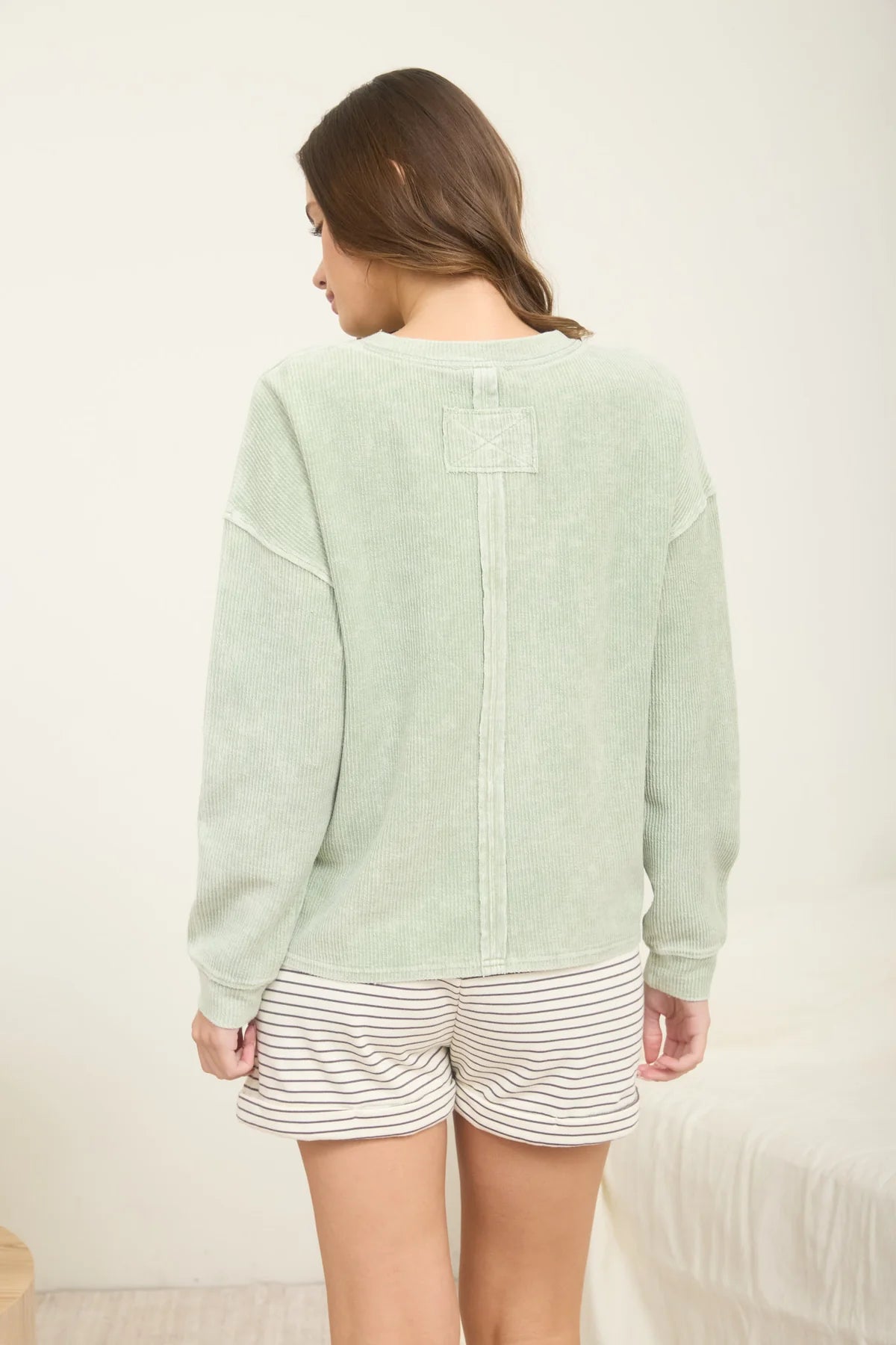 Washed Pocket Detail LS Rib Knit Top- 2 Colors!