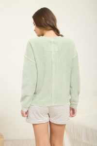 Washed Pocket Detail LS Rib Knit Top- 2 Colors!