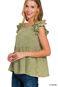 Acid Wash Ruffle Peplum Top - 2 Colors!