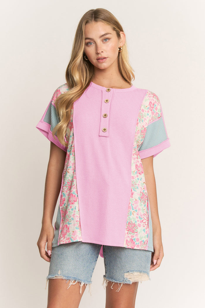 Curvy SS Color Block Rib Shirt - 2 Colors