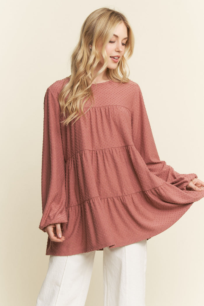 Curvy Swiss Dot Babydoll Top in Mauve