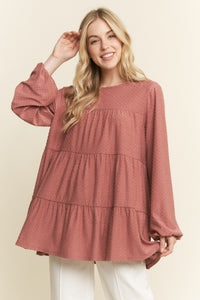 Curvy Swiss Dot Babydoll Top in Mauve