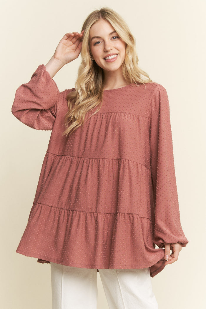 Curvy Swiss Dot Babydoll Top in Mauve