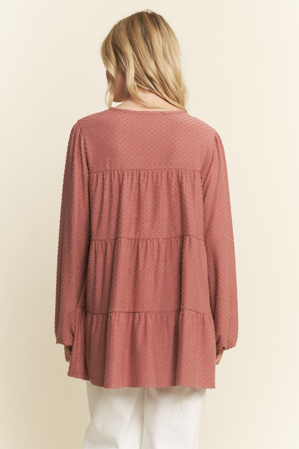 Curvy Swiss Dot Babydoll Top in Mauve