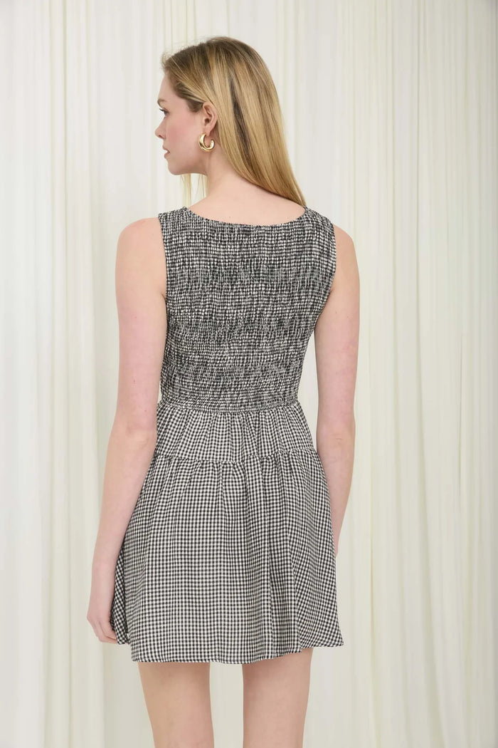 Gingham Sleeveless Mini Dress in Black