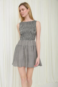 Gingham Sleeveless Mini Dress in Black