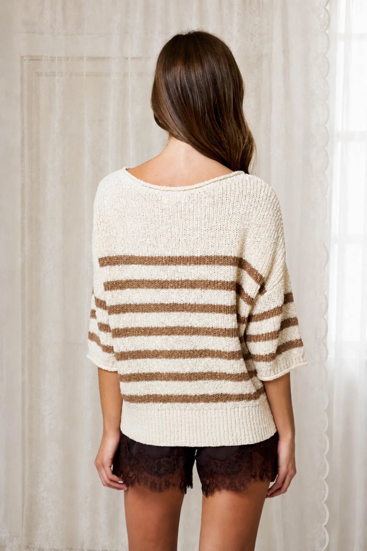 Stripe Textured Knit Half Sleeve Sweater- 2 Colors!