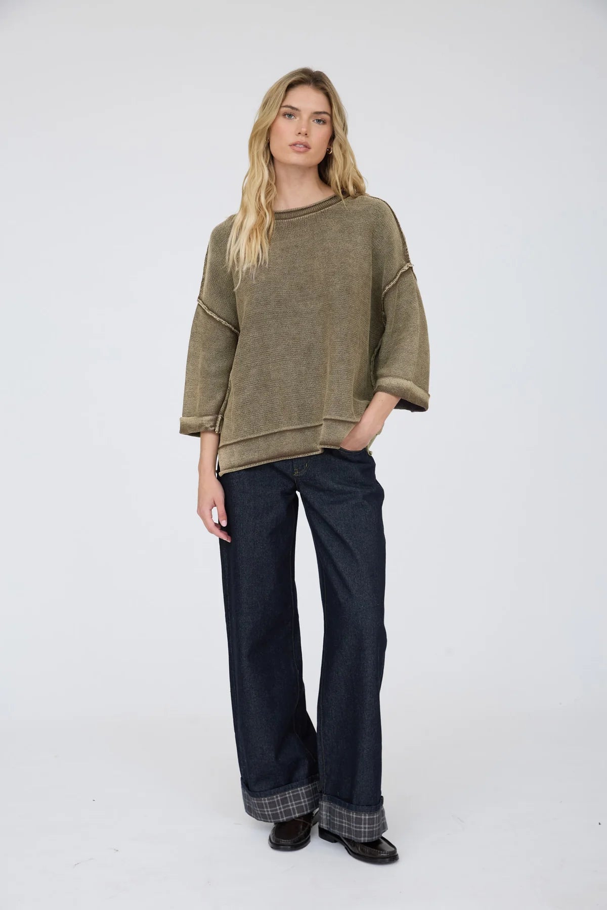 Washed Inverted Seam SS Sweatshirt- 2 Colors!