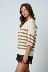 Stripe Textured Knit Half Sleeve Sweater- 2 Colors!