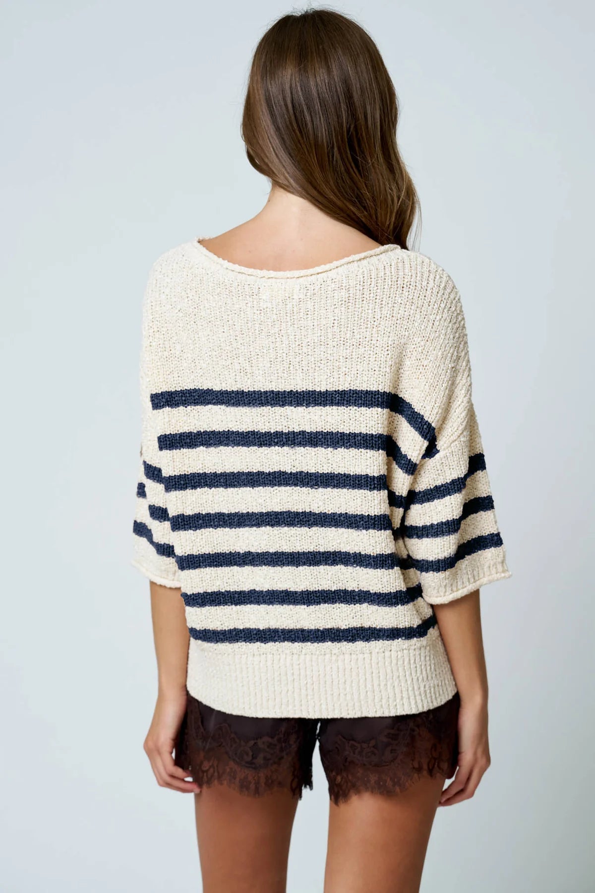 Stripe Textured Knit Half Sleeve Sweater- 2 Colors!