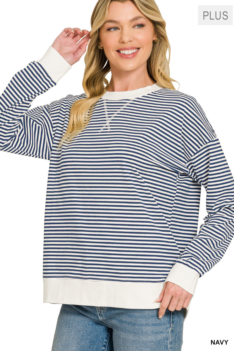Striped Rib Banded Pullover- 4 Colors!