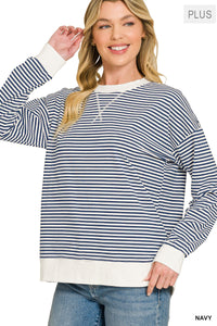 Striped Rib Banded Pullover- 4 Colors!