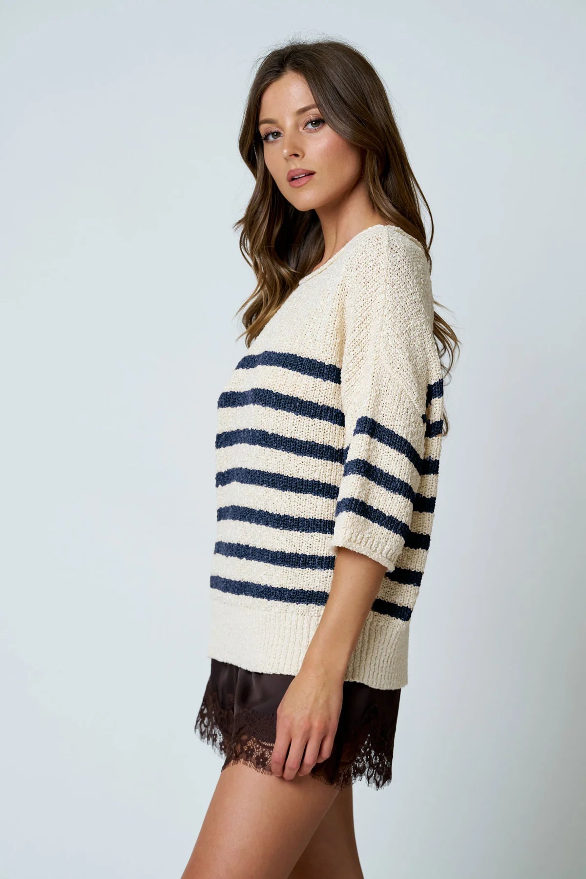 Stripe Textured Knit Half Sleeve Sweater- 2 Colors!