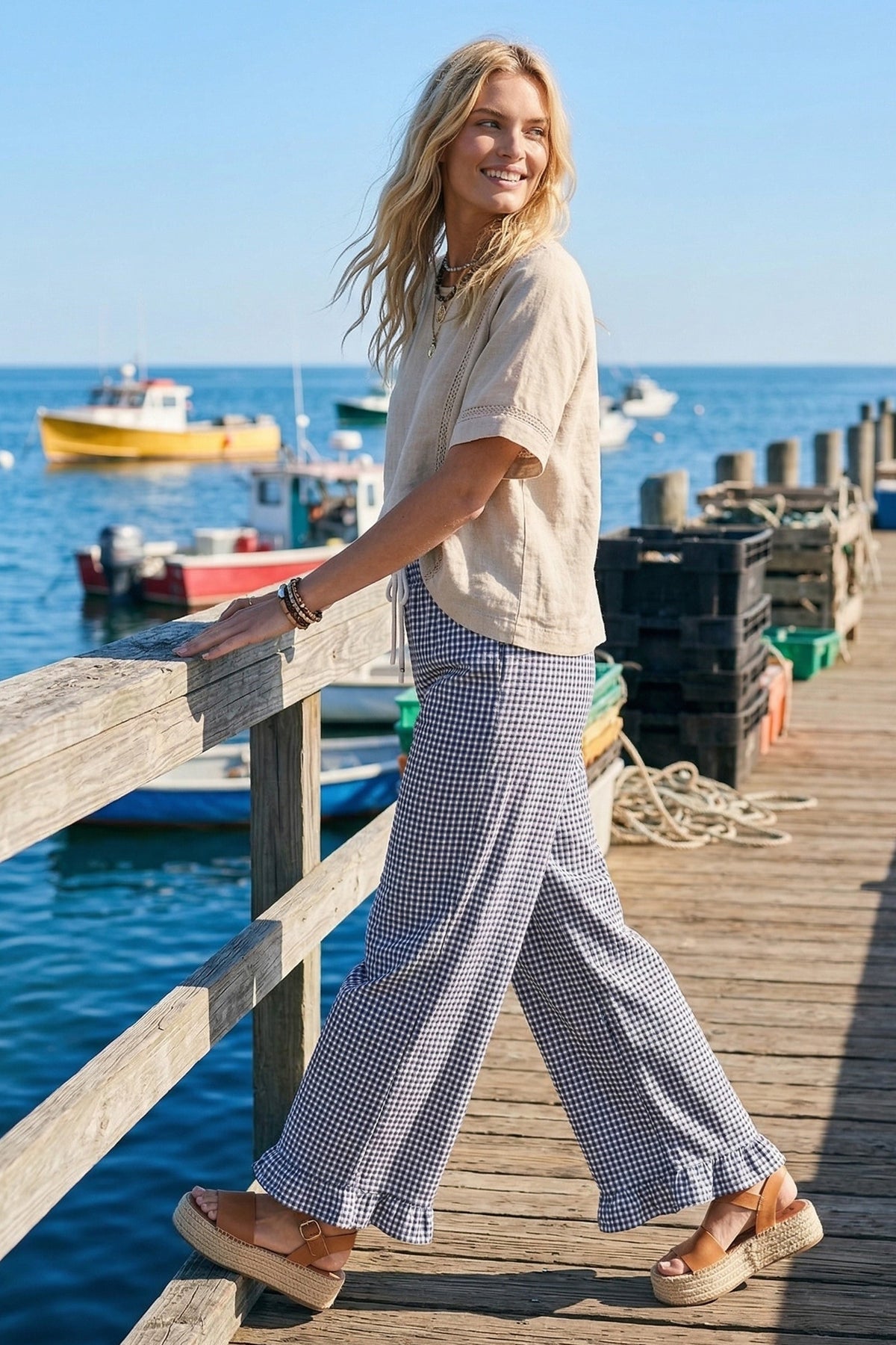 Checkered Gingham Fully Lined Pants in Blue