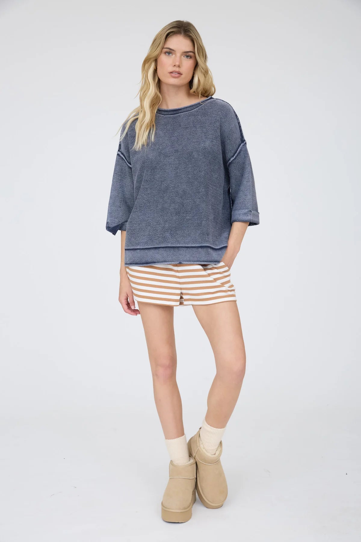 Washed Inverted Seam SS Sweatshirt- 2 Colors!