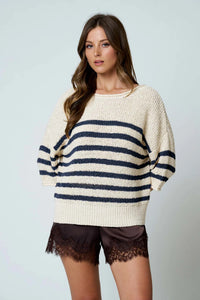 Stripe Textured Knit Half Sleeve Sweater- 2 Colors!