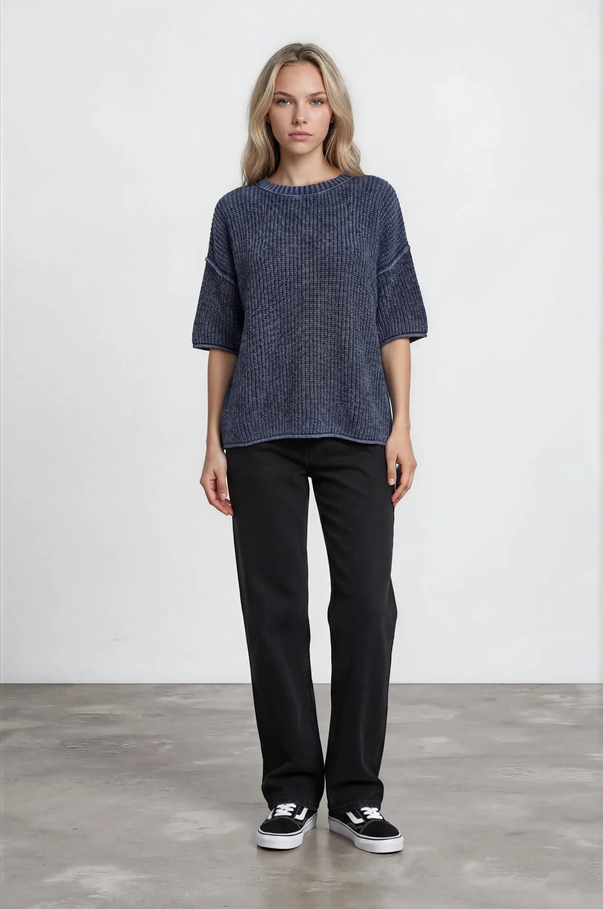 Washed Crew Neck Raw Edge SS Sweater- 2 Colors!