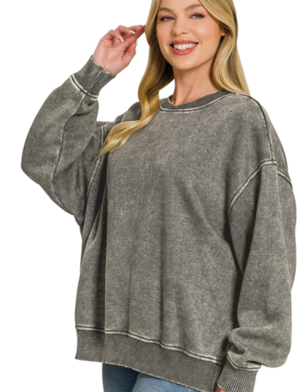 Acid Wash OS Fleece Pullover- 8 Colors!