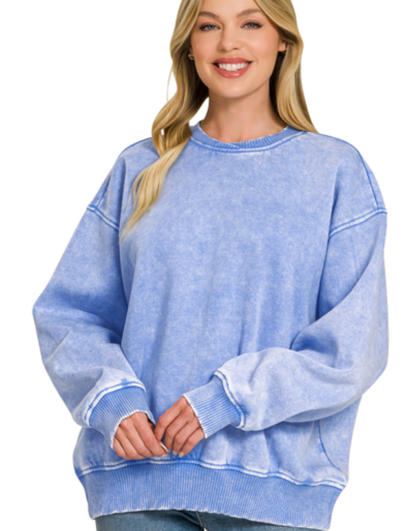 Acid Wash OS Fleece Pullover- 8 Colors!