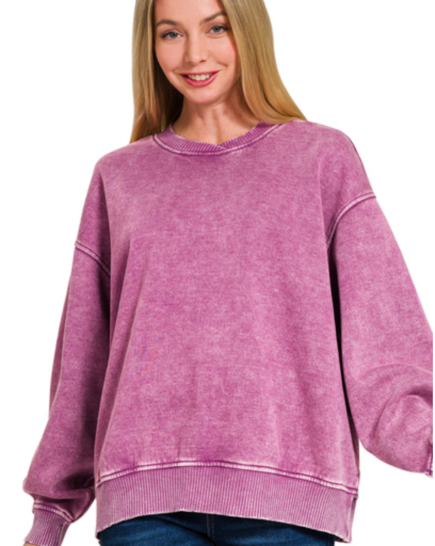 Acid Wash OS Fleece Pullover- 8 Colors!