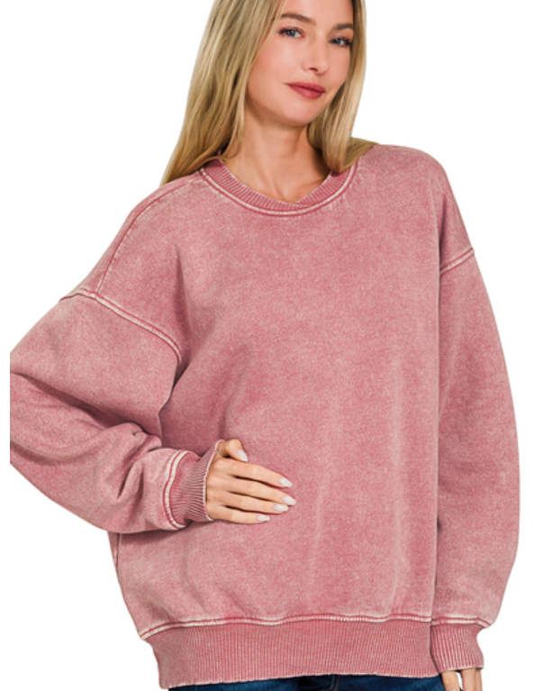 Acid Wash OS Fleece Pullover- 8 Colors!