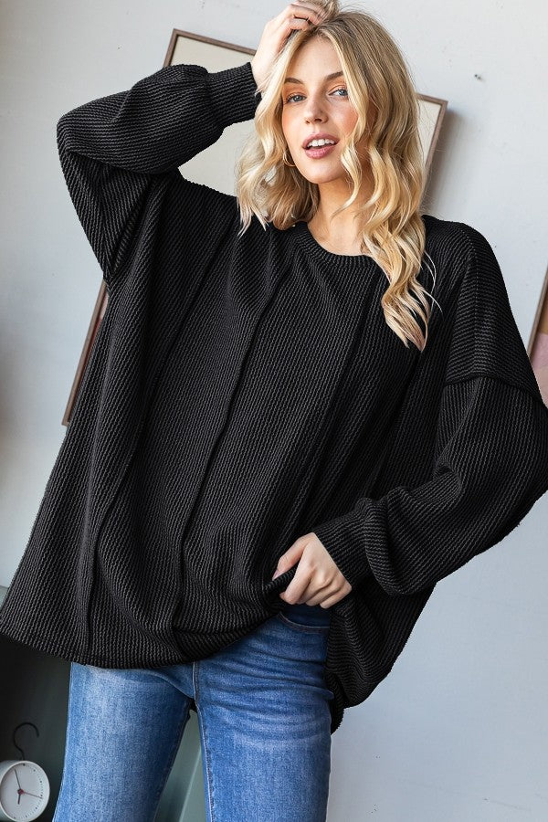 Curvy Ribbed Top in Black