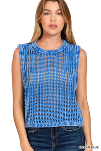 Acid Wash Fishnet Sweater Vest- 4 Colors!