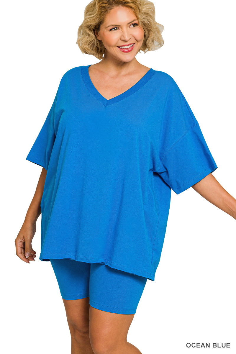 Curvy Cotton V-Neck Set- 5 Colors!