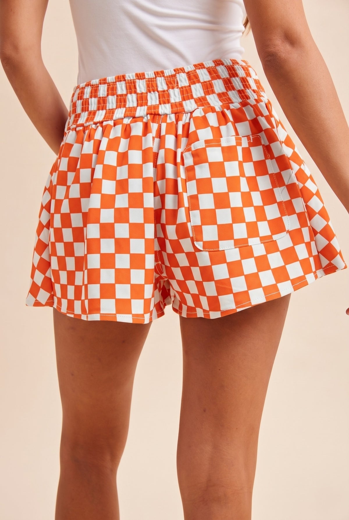 Checkerboard Denim Skort in Orange/White