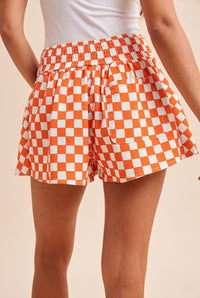 Checkerboard Denim Skort in Orange/White