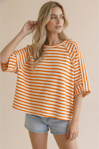 Round Neck Stripe Orange Top