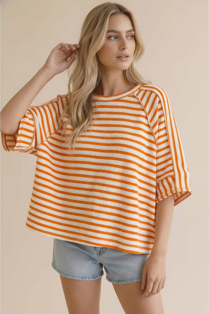 Round Neck Stripe Orange Top