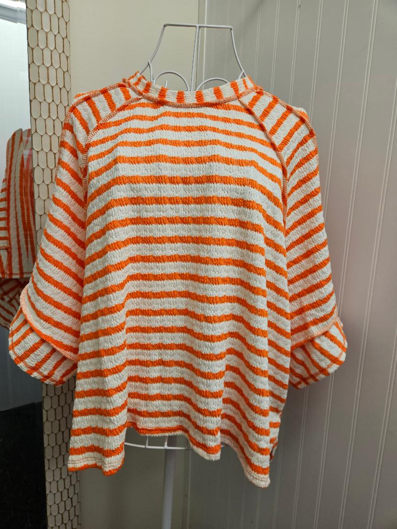 Round Neck Stripe Orange Top