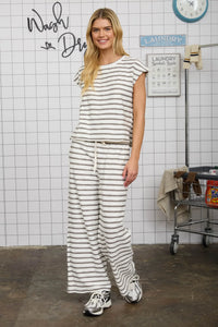 Striped SS & Pant Set in Light Grey