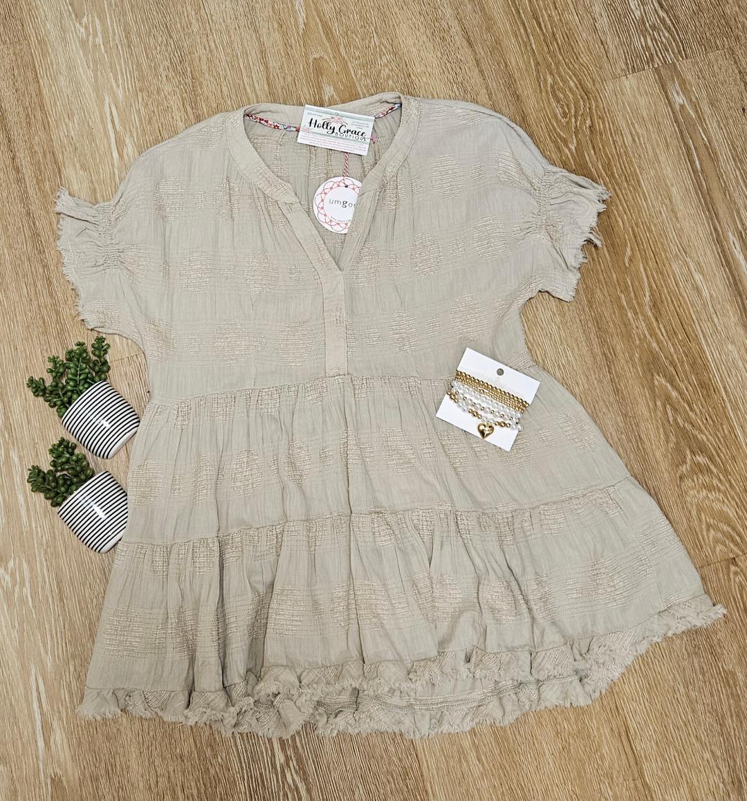 Dobby Dot Jacquard Baby Doll Top in Oatmeal