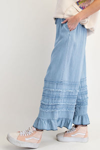 Fray Ruffle Hem Pants in Denim