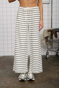 Striped SS & Pant Set in Light Grey