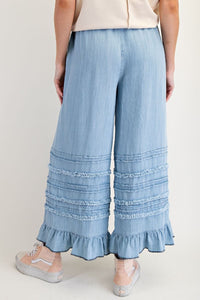 Fray Ruffle Hem Pants in Denim